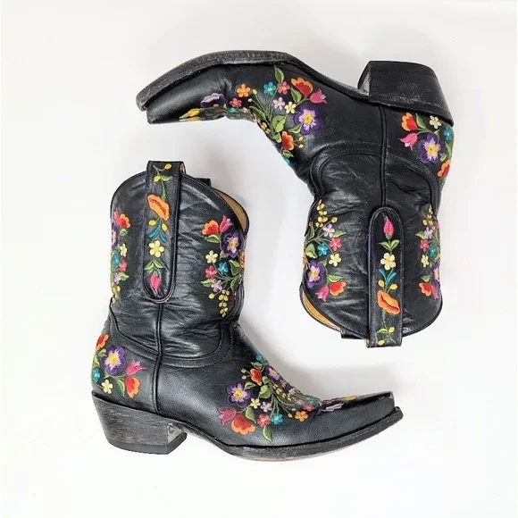 Old Gringo Sora Embroidered Floral Leather Western Cowboy Boots Black 5.5B - Picture 4 of 8